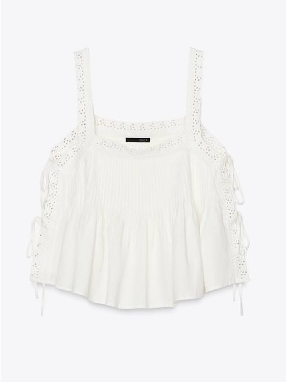 NWT ZARA Embroidered Lace Tie Top in Oyster White